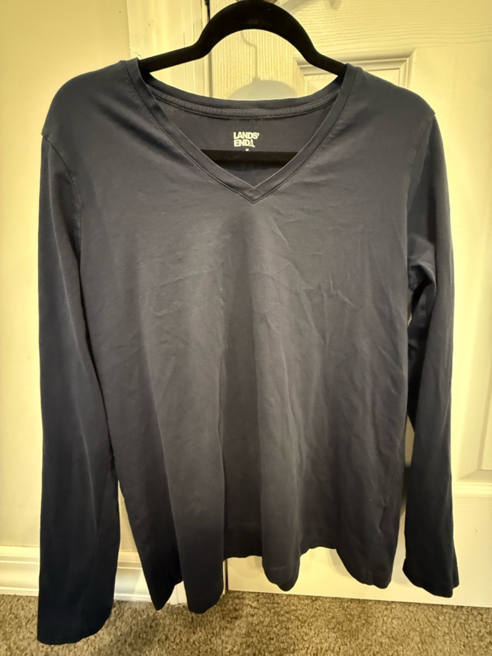 Lands' End Navy V-Neck Long Sleeve Tee